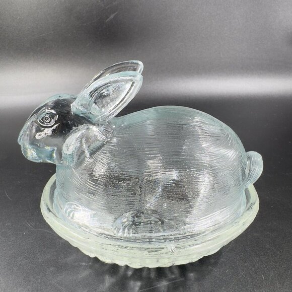 Clear Glass Bunny On A Nest Covered Dish Container Jar Box Storage Glass Box - Picture 12 of 13